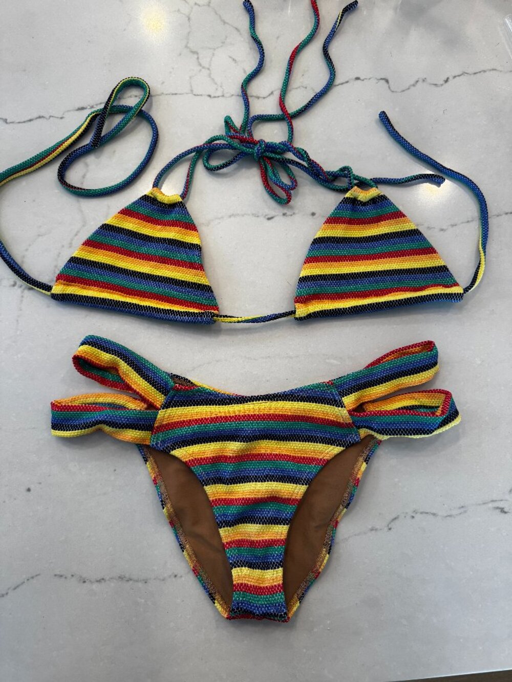 Montce Caribbean Stripe Bikini Top (L) & Bottom (XL)